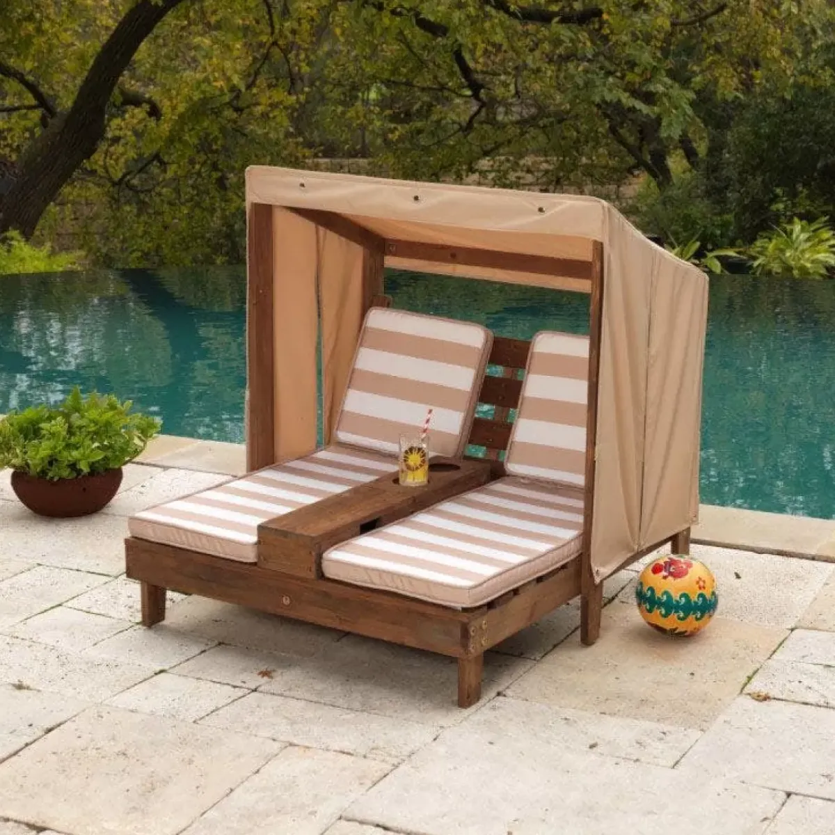 Outdoor Kids' Chairs^KidKraft Double Chaise Lounge With Cup Holders - Espresso & Oatmeal